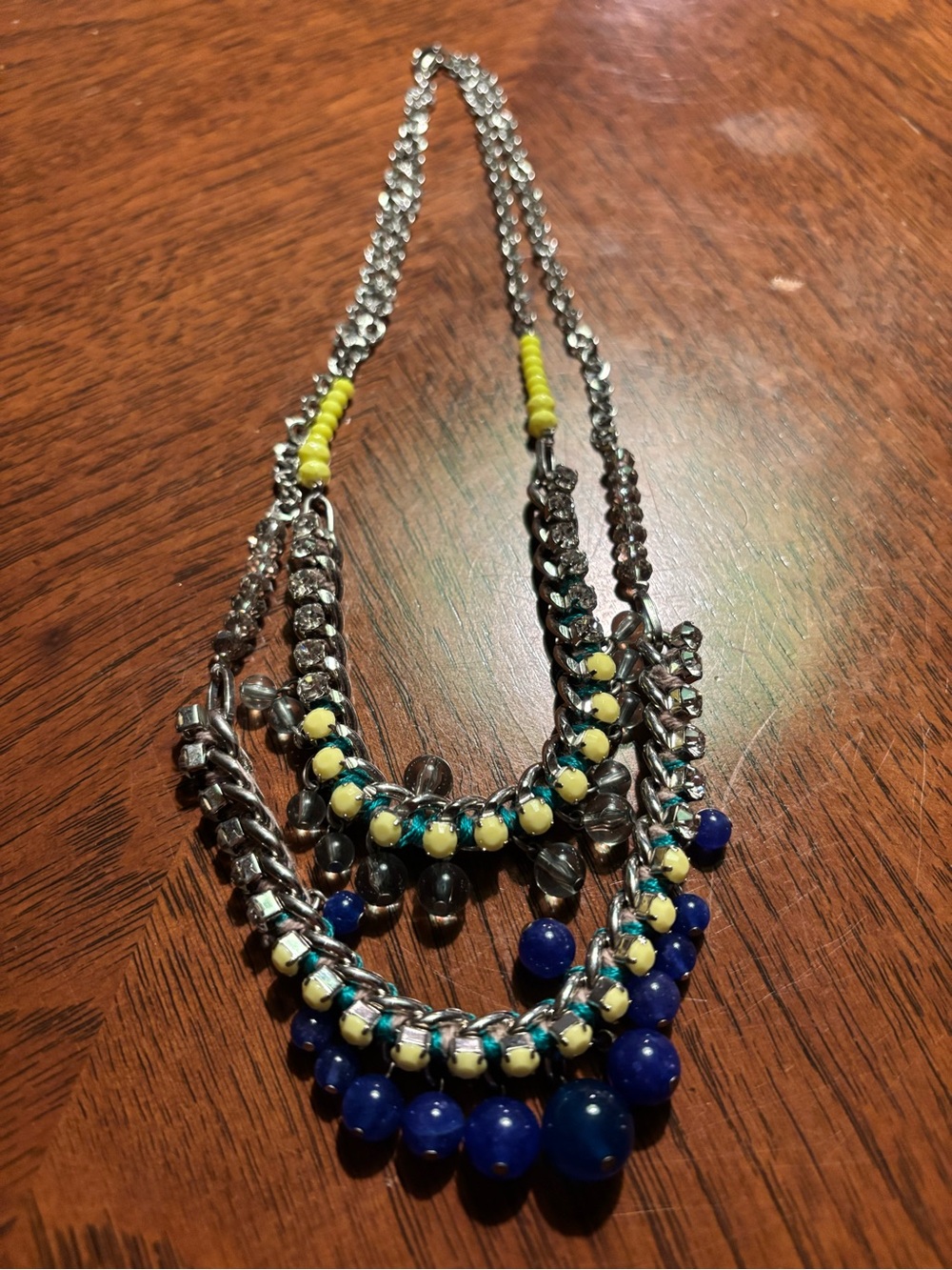 Layered Blue and Yellow Statement Necklace - Women Jewelry